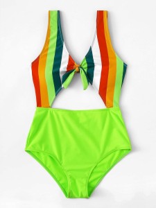 Striped Cutout One Piece Swimsuit