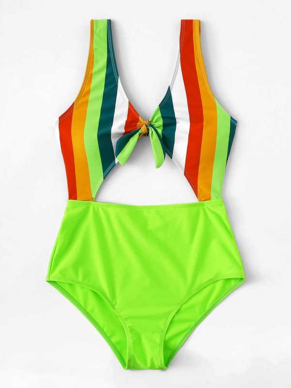 Striped Cutout One Piece Swimsuit