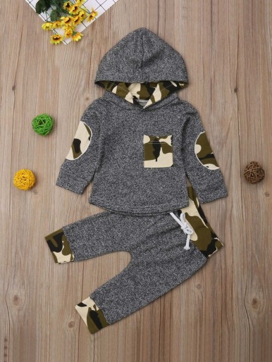 Toddler Boys Contrast Camo Pattern Hoodie With Pants