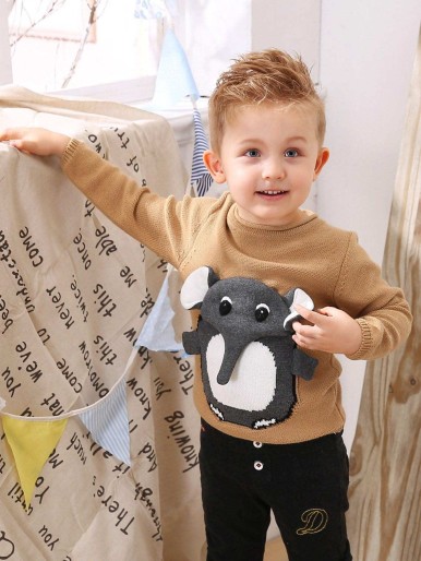 Toddler Boys Elephant Pattern Sweater