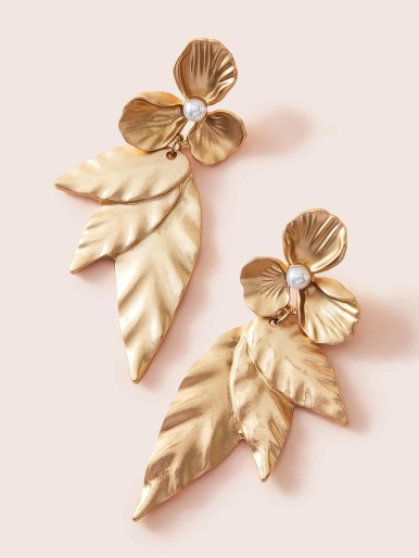 1pair Flower & Leaf Drop Earrings