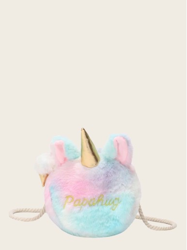 Girls Gradient Fluffy Unicorn Design Bag