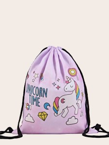 Girls Unicorn Print Backpack With Drawstring