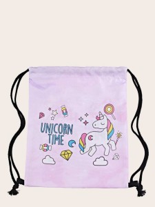 Girls Unicorn Print Backpack With Drawstring