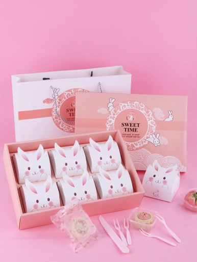 Moon Cake Rabbit Packaging Box 6pcs With 1 Bag & 1 Box