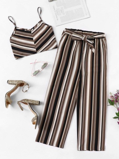 Striped tank top with wide leg pants