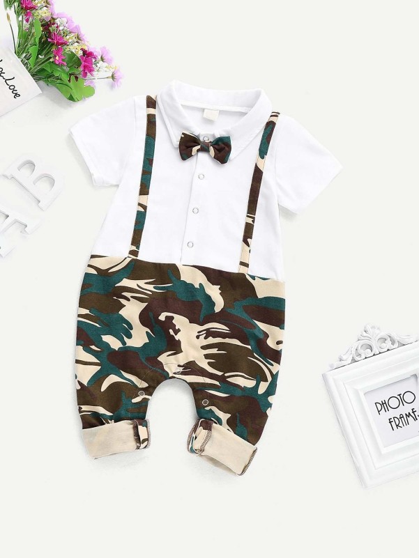 Baby Boy Camo Bow Tie Popper Combo Jumpsuit