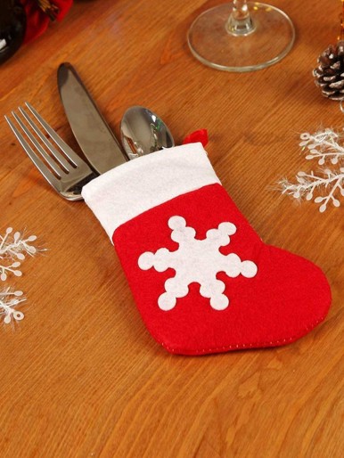 1pc Christmas Snowflake Sock Design Cutlery Holder