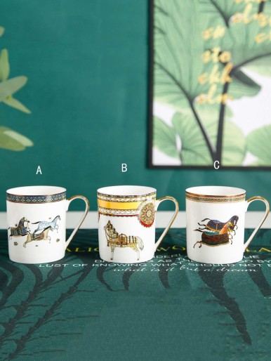 1pc Horse Print Ceramic Cup