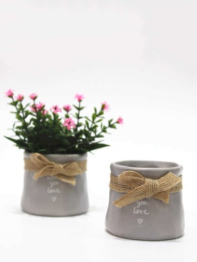1pc Linen Bow Decor Flower Pot