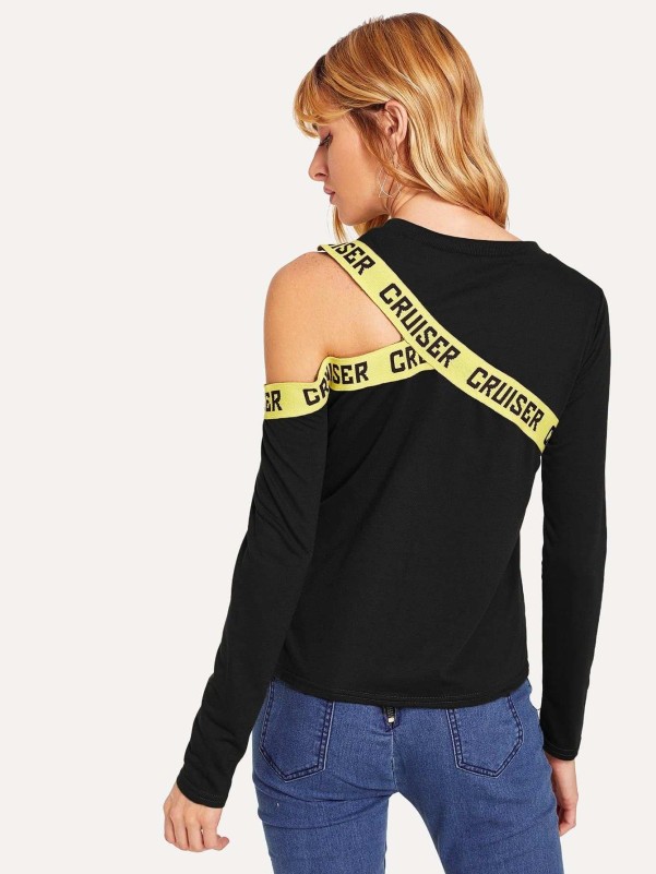 Cutout Lettering Tape Detail Tee
