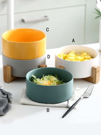 1pc Solid Bowl With Wooden Rack