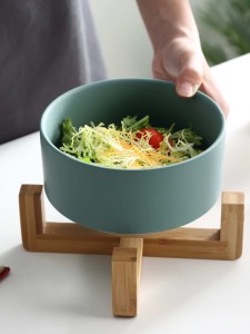 1pc Solid Bowl With Wooden Rack