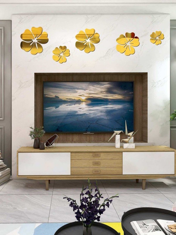 5pcs Flower Mirror Surface Wall Sticker