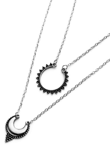 Antique Silver Double Layer Moon Design Pendant Necklace