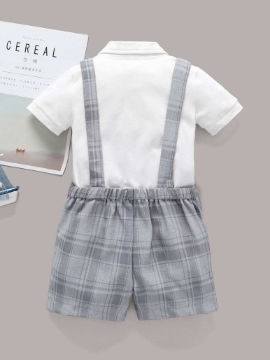 Baby Bow Front Romper With Plaid Straps Shorts