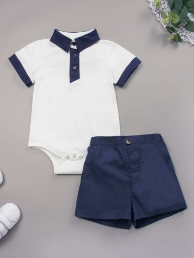 Baby Boy Contrast Collar Romper & Shorts