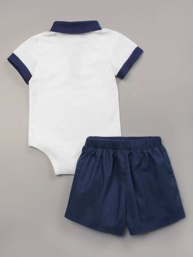 Baby Boy Contrast Collar Romper & Shorts