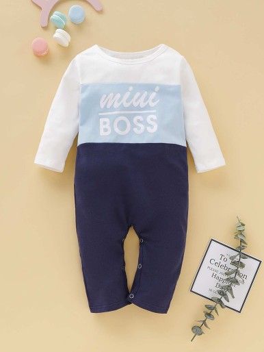 Baby Boy Letter Graphic Cut And Sew Jumpsuit