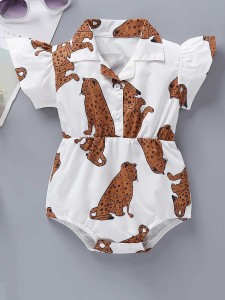 Baby Girl Allover Cheetah Print Notched Romper