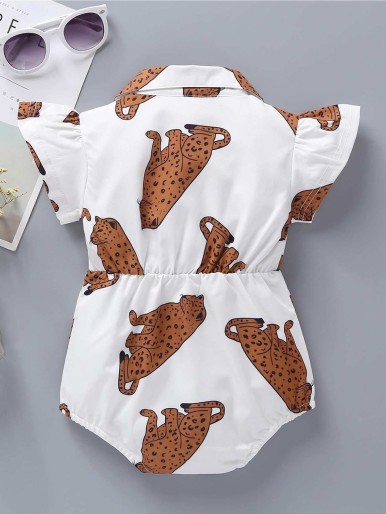 Baby Girl Allover Cheetah Print Notched Romper