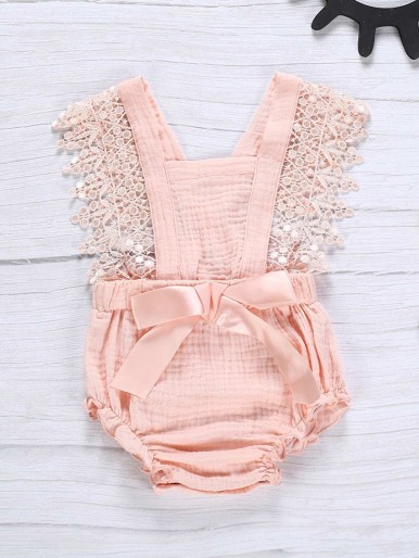Baby Girl Contrast Lace Bow Front Bodysuit