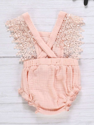 Baby Girl Contrast Lace Bow Front Bodysuit
