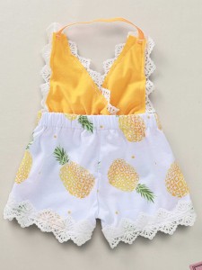 Baby Girl Contrast Lace Pineapple Print Romper