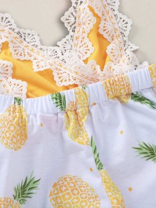 Baby Girl Contrast Lace Pineapple Print Romper