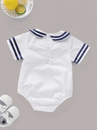 Baby Sailor Collar Button Back Bow Romper