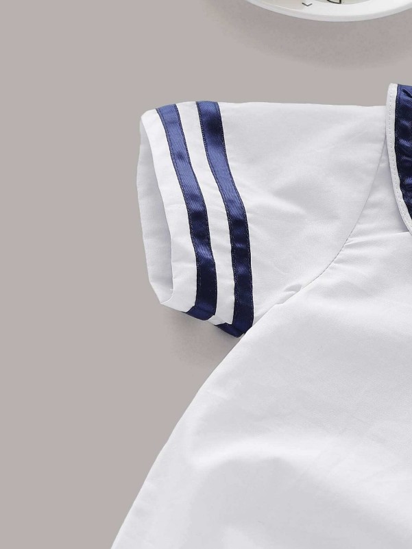 Baby Sailor Collar Button Back Bow Romper