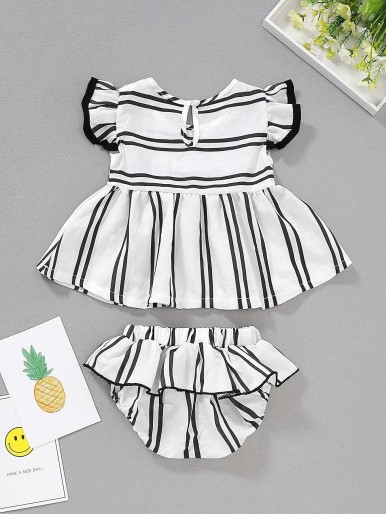 Baby Striped Ruffle Sleeve Smock Dress & Shorts