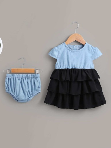 Baby Tiered Layer Ruffle Combo Dress With Shorts