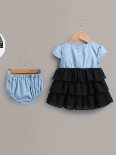 Baby Tiered Layer Ruffle Combo Dress With Shorts