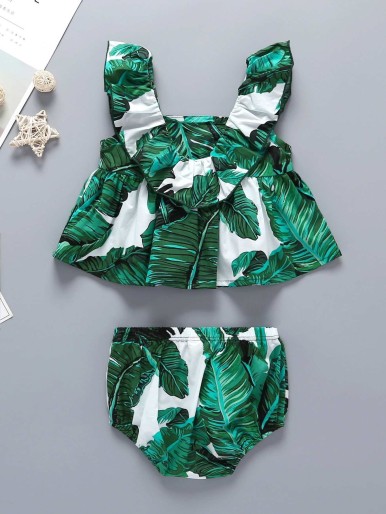 Baby Allover Jungle Print Ruffle Top With Shorts