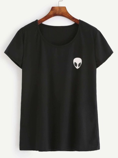 Black Alien Print T-shirt