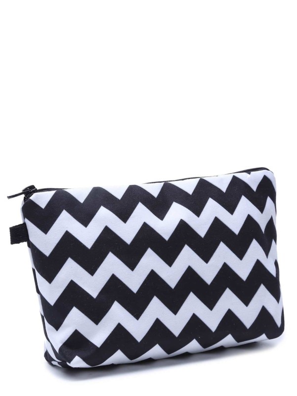 Black And White Geometric Line Print Cosmetic Makeup Bag