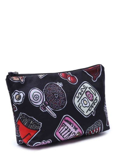 Black Cartoon Print Portable Cosmetic Makeup Bag