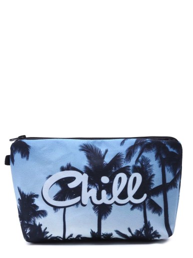Blue Palm Tree Print Portable Cosmetic Makeup Bag