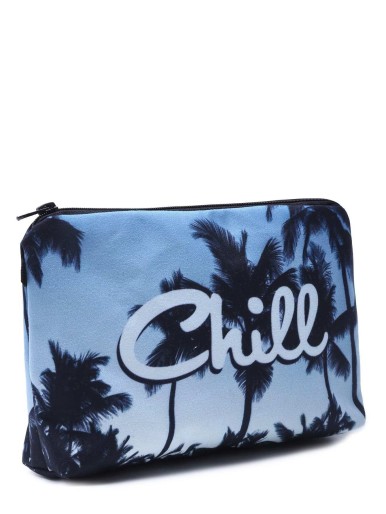 Blue Palm Tree Print Portable Cosmetic Makeup Bag