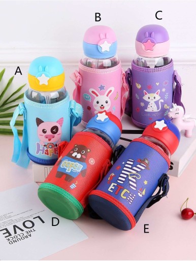 Cartoon Pattern Water Bottle With Cover 1pc