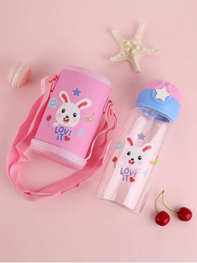 Cartoon Pattern Water Bottle With Cover 1pc