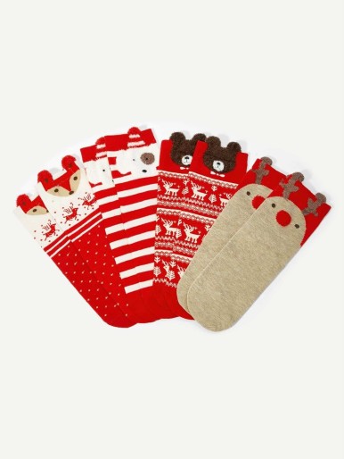 Christmas Animal Pattern Socks 4pairs