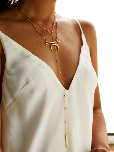 Moon & Bar Drop Layered Beaded Necklace