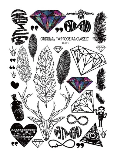 Diamond & Feather Pattern Tattoo Sticker