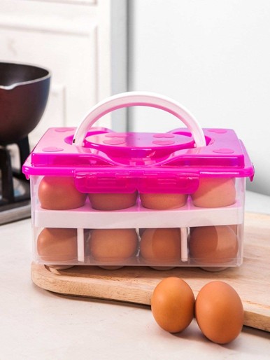 صندوق تخزين البيض ذو الطبقة المزدوجة باللون الوردي النيون