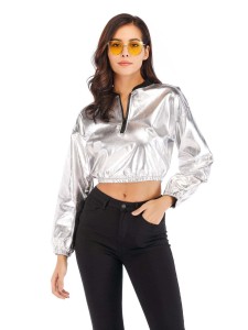 Metallic Quarter Zip Crop Sweatshirt