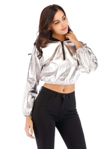 Metallic Quarter Zip Crop Sweatshirt