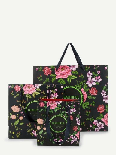 Flower Print Paper Storage Bag 3pcs