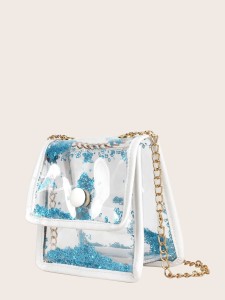 Girls Clear Flap Chain Crossbody Bag